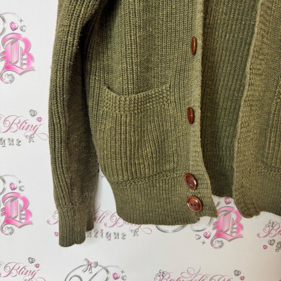 Tommy Hilfiger cardigan sweater buttons pockets knit Khaki Cardigan Sweater - Picture 3 of 4